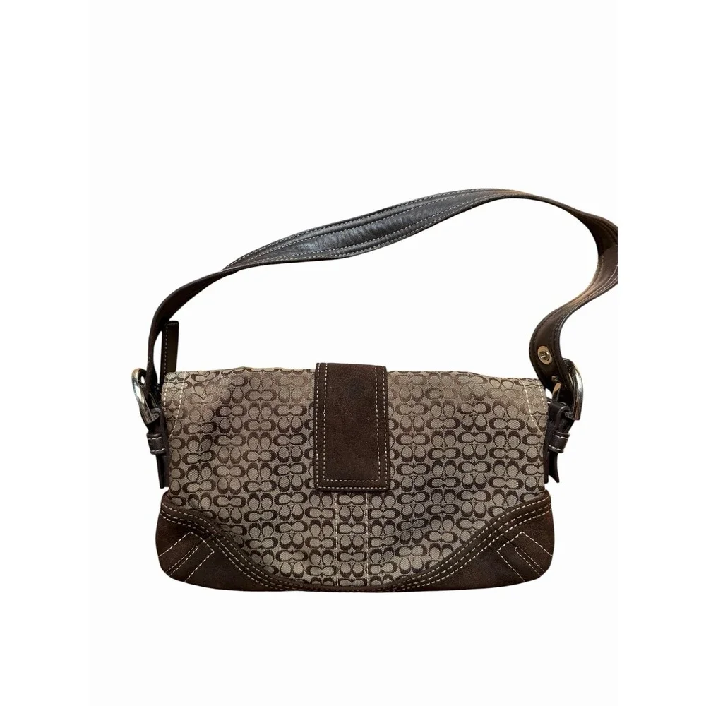Rare Vintage Coach y2k Soho Shoulder Bag Signature Canvas & Suede
